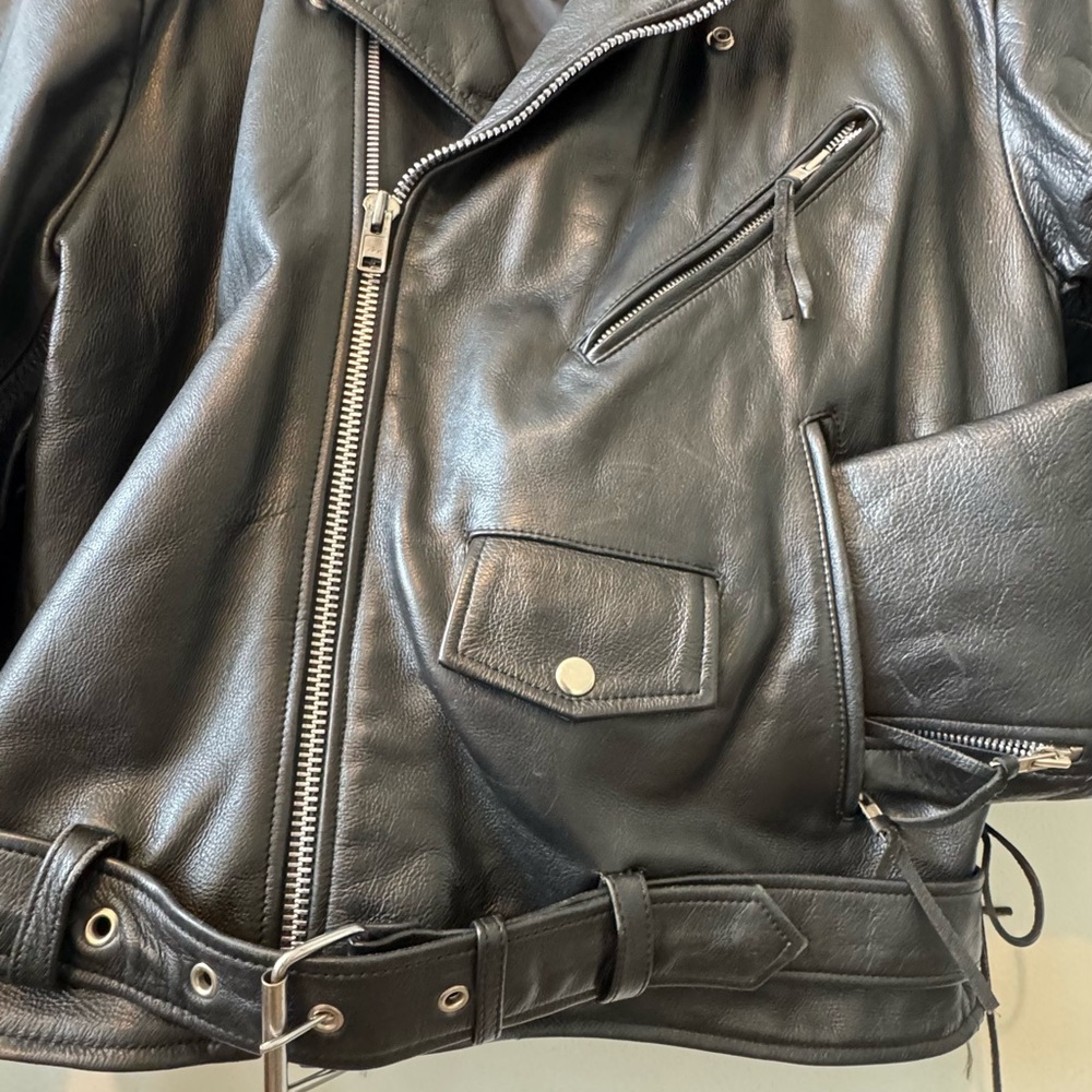 1990’s Wilsons Leather Black Men's Biker Thinsulate Jacket - Picture 2 of 7